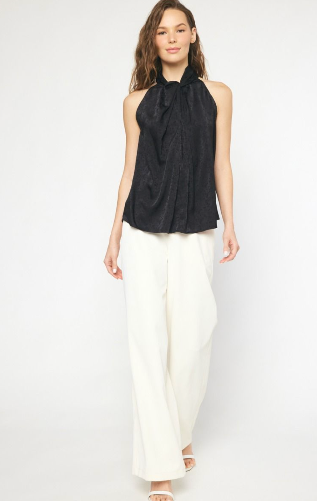 zSALE Catherine Satin Floral Jacquard High Neck Tank Blouse - Black
