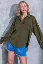 Load image into Gallery viewer, Birdie Long Sleeve Collared Button Up Woven Blouse - Dark Olive
