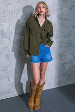 Load image into Gallery viewer, Birdie Long Sleeve Collared Button Up Woven Blouse - Dark Olive
