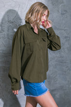 Load image into Gallery viewer, Birdie Long Sleeve Collared Button Up Woven Blouse - Dark Olive
