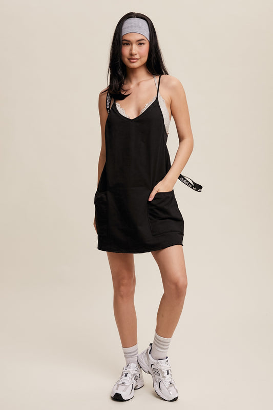Mia Sporty Tank Mini Dress with Romper Liner - Black