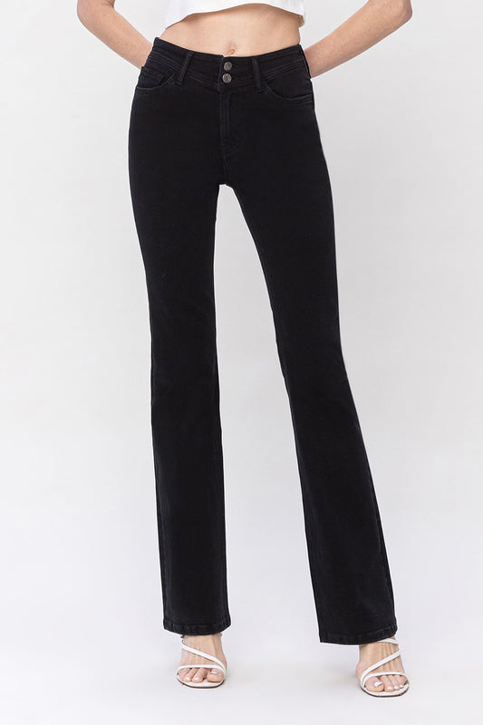 V Front High Rise Bootcut Denim Jean - Black