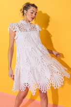 Load image into Gallery viewer, Serena Chic Eyelet Lace High Neck Mini Dress - White
