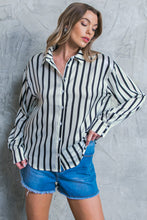 Load image into Gallery viewer, Margo Striped Collared Woven Long Sleeve Blouse - Black &amp; White
