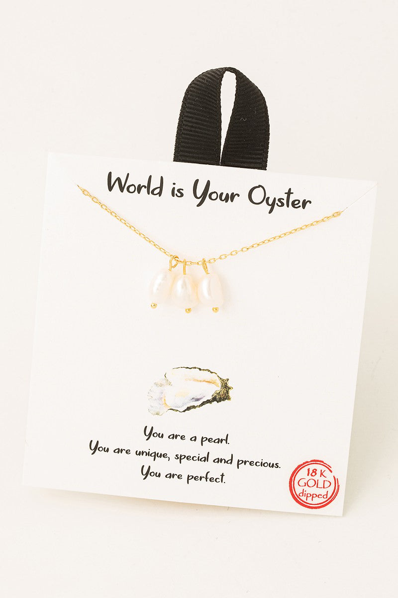 World is your Oyster Triple Pearl Necklace - Gold