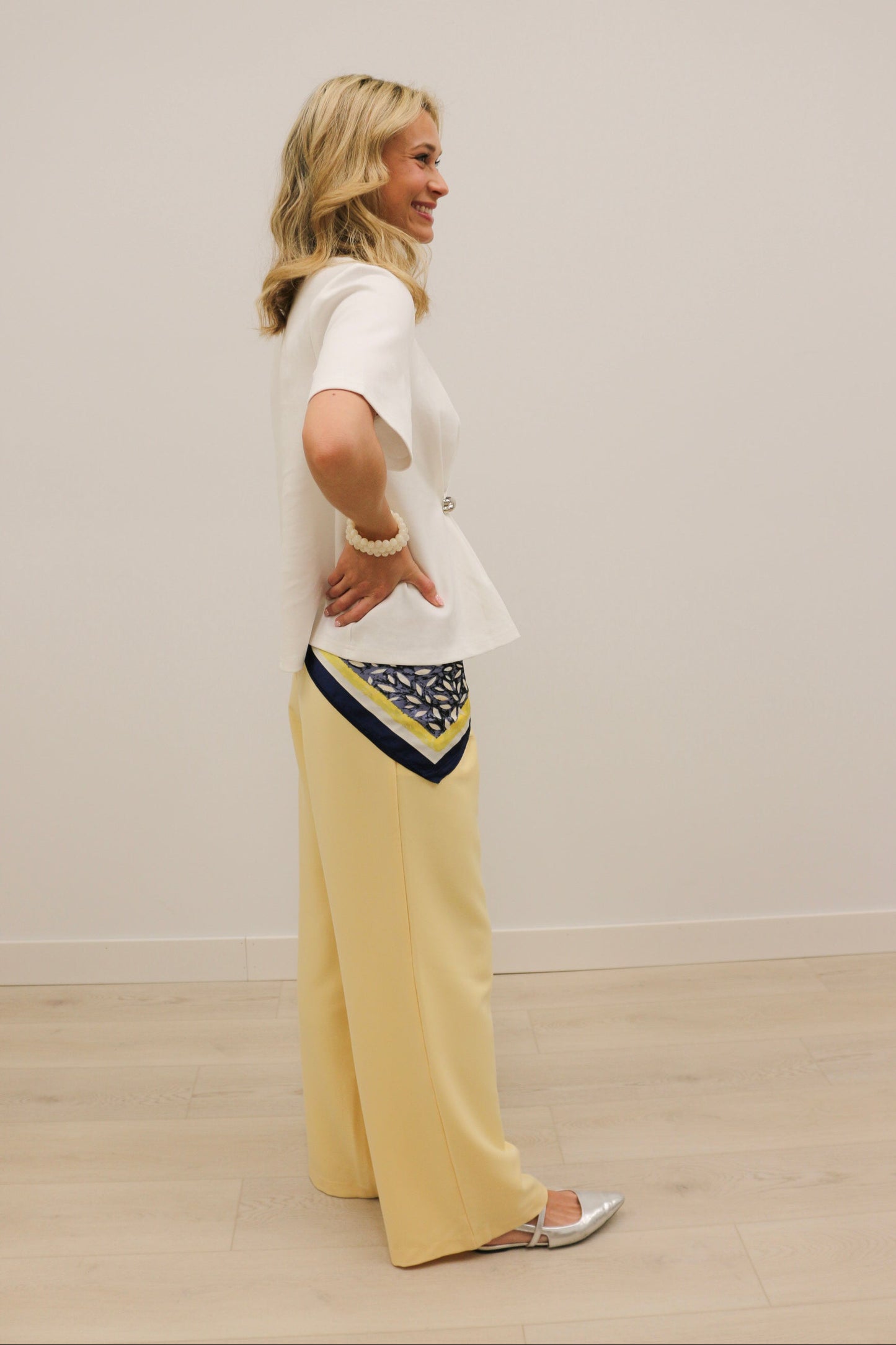 Zuri High Waisted Wide Leg Trouser Pants - Butter Yellow