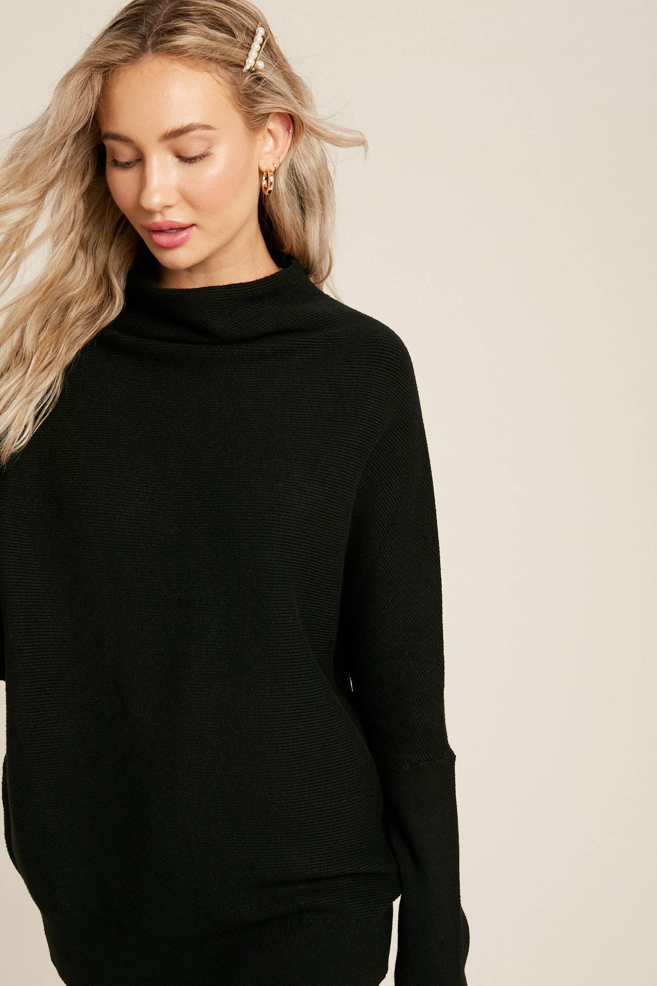 Chloe Long Sleeve Dolman Pullover Sweater - Black