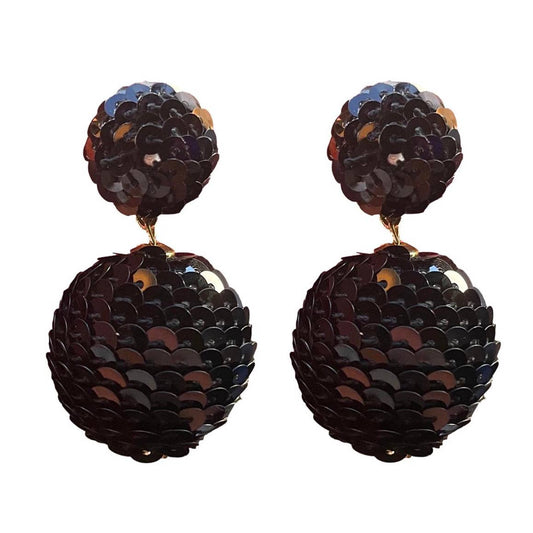 zSALE Lido Black Sequin Pom Pom Earrings