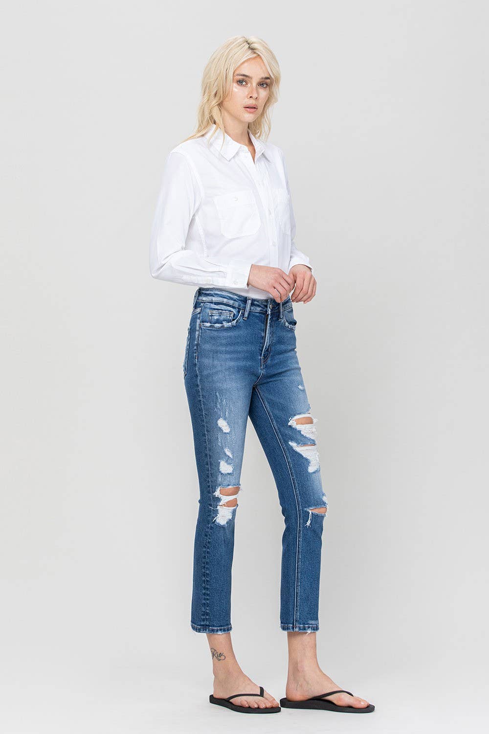 zSALE Jeanne Distressed High Rise Slim Straight Leg Jean