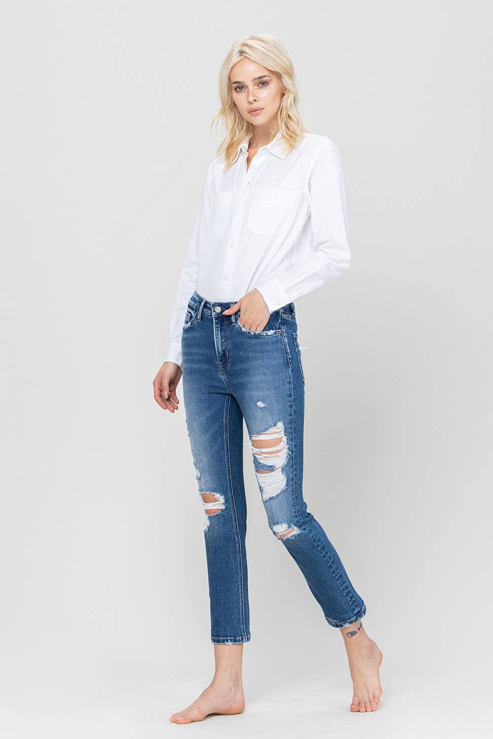 zSALE Jeanne Distressed High Rise Slim Straight Leg Jean