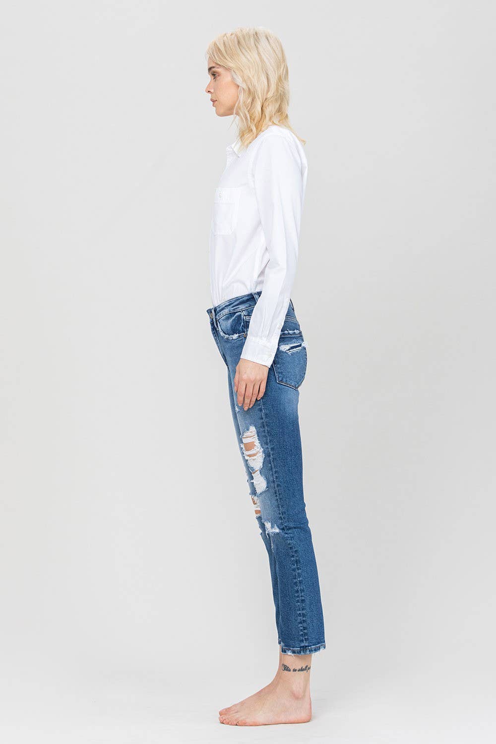 zSALE Jeanne Distressed High Rise Slim Straight Leg Jean