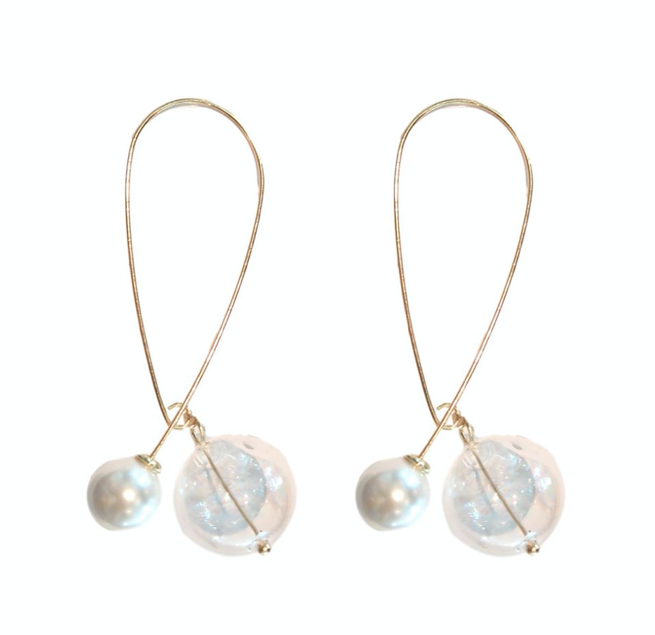 Pearl & Glass Threader Earrings
