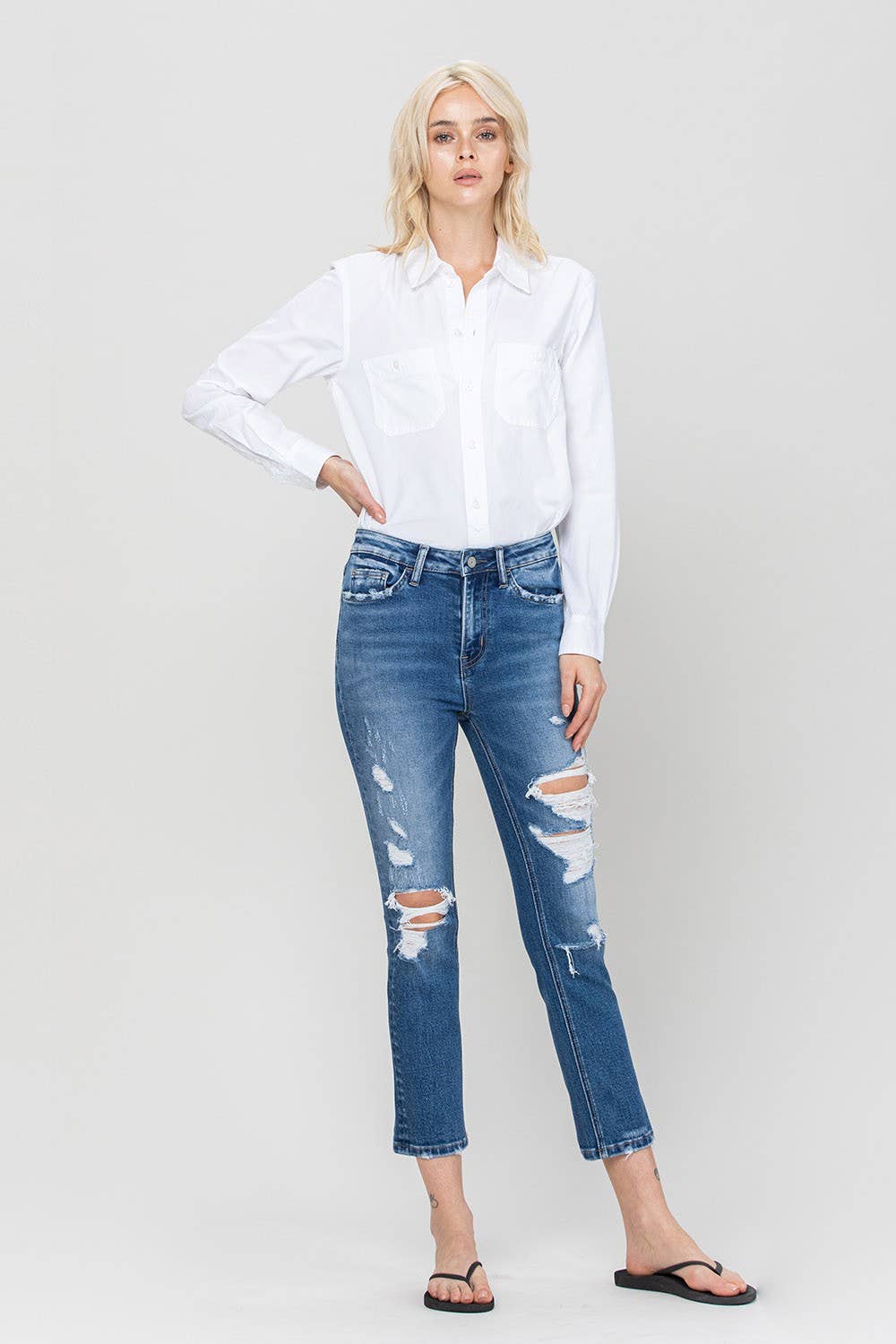 zSALE Jeanne Distressed High Rise Slim Straight Leg Jean