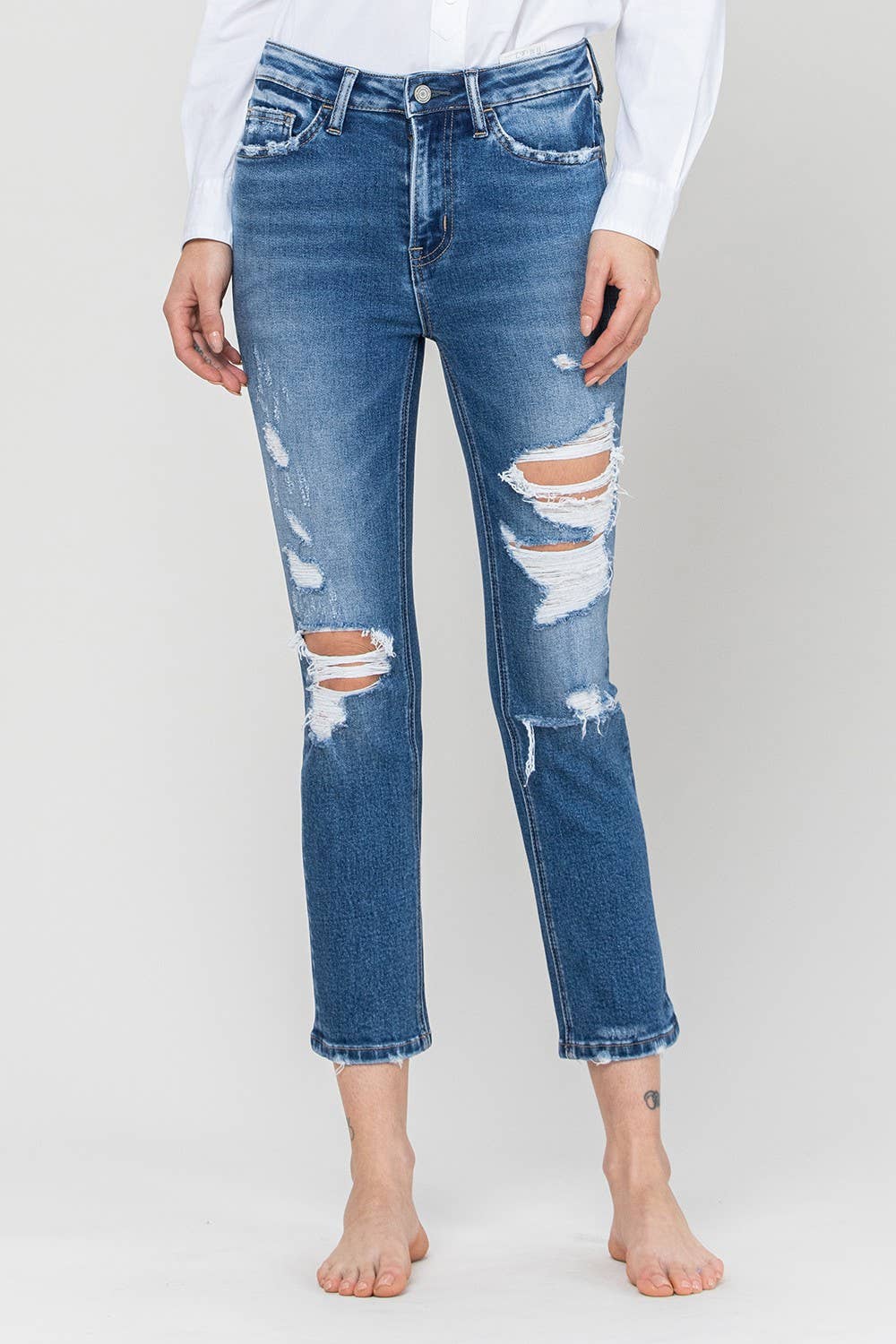 zSALE Jeanne Distressed High Rise Slim Straight Leg Jean