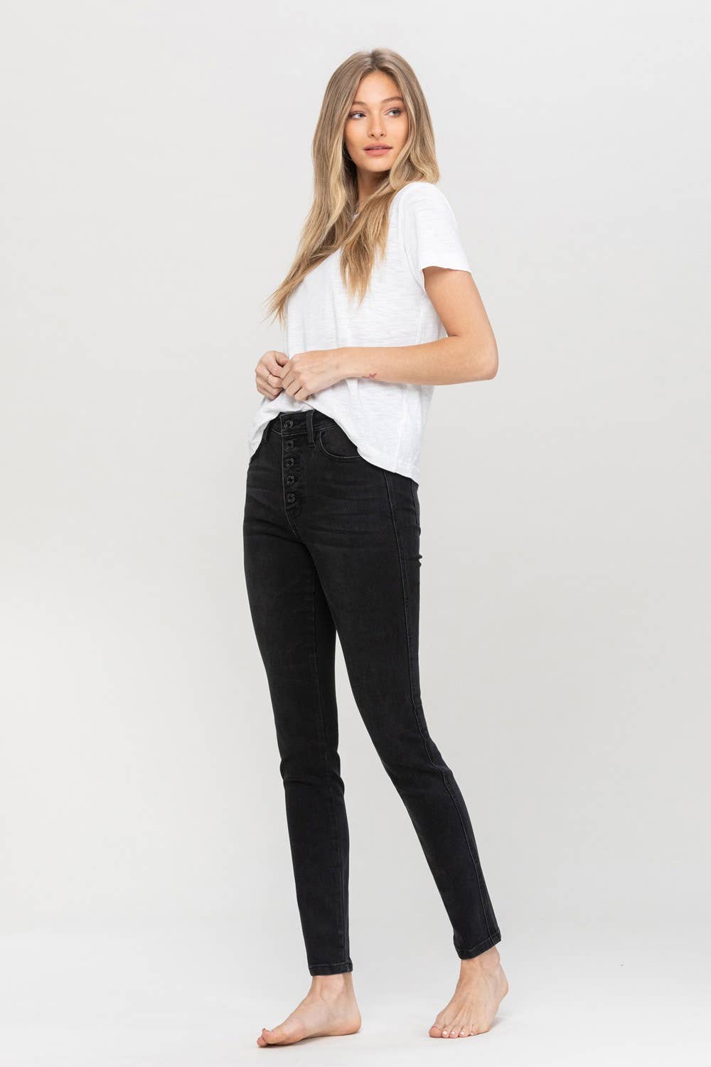 zSALE Haylie High Rise Button Up Skinny Jean - Black