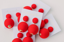 Load image into Gallery viewer, Lido Red Wrapped Pom Pom Earrings
