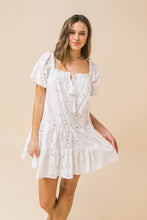 Load image into Gallery viewer, zSALE Amelia White Eyelet Tie Front Tassel Mini Dress - White
