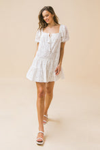Load image into Gallery viewer, zSALE Amelia White Eyelet Tie Front Tassel Mini Dress - White
