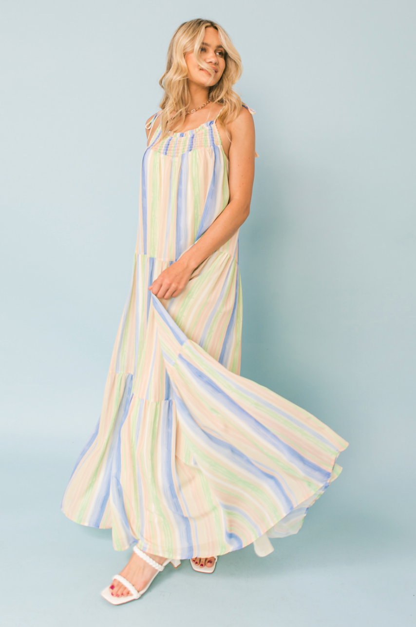 zSALE Ashley Pastel Stripe Tie Strap Maxi Dress - Green Multi – Shop