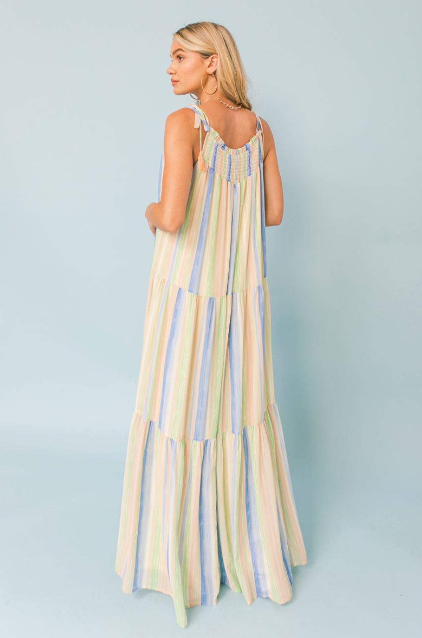 zSALE Ashley Pastel Stripe Tie Strap Maxi Dress - Green Multi – Shop