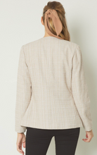 Load image into Gallery viewer, Audrey Classic Shimmer Tweed Button Front Blazer - Champagne
