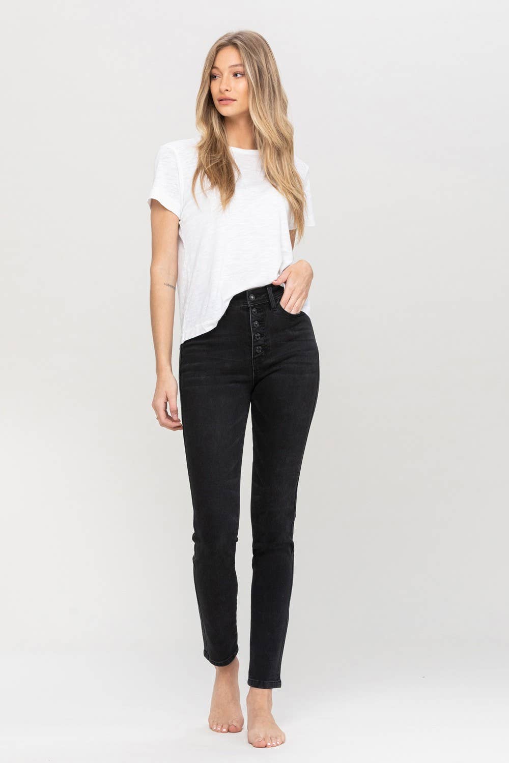 zSALE Haylie High Rise Button Up Skinny Jean - Black