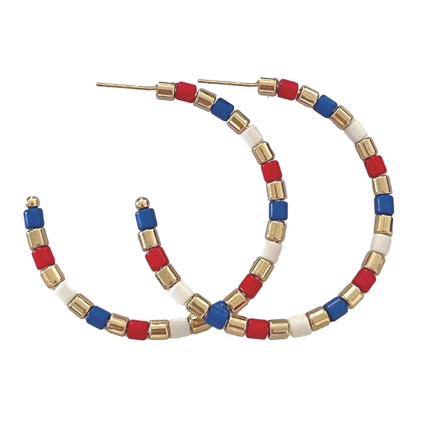 Red White & Blue Americana Beaded Hoop Earrings