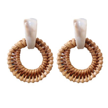 Load image into Gallery viewer, Bali Button Rattan Tortoise Accent Hoops
