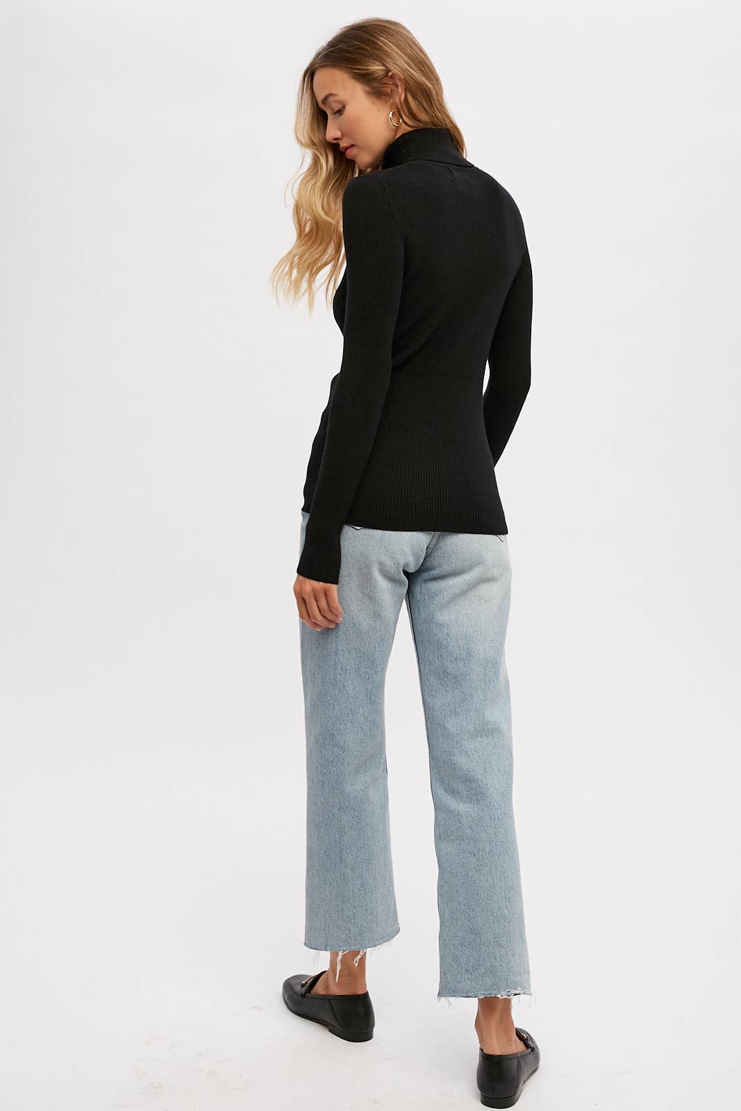 Audrey Long Sleeve Ribbed Knit Turtleneck Pullover - Black