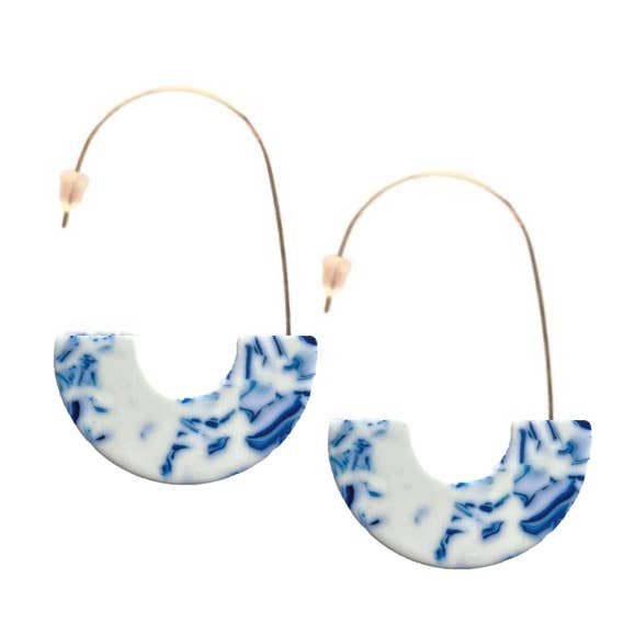 Threader Statement Earrings - Marbled Blue & White