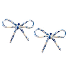Load image into Gallery viewer, Marbled Blue and White Bow Earrings
