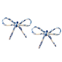 Load image into Gallery viewer, Bow Statement Earrings - Marbled Blue and White
