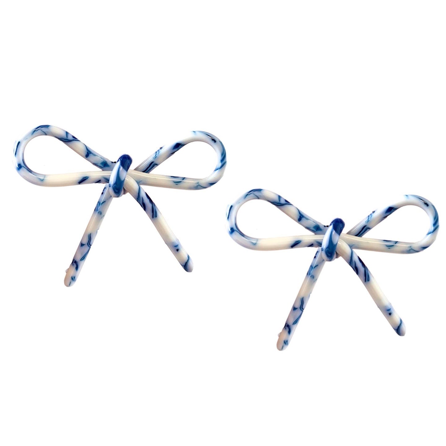 Marbled Blue and White Bow Earrings