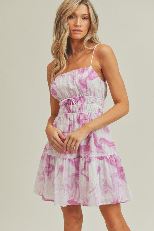 zSALE Brielle Marble Printed Swiss Dot Cami Strap Woven Mini Dress - Pink Multi