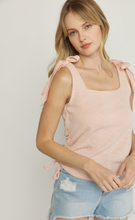 Load image into Gallery viewer, zSALE Callie Ribbed Knit Square Neckline Tie Detail Tank - Pink
