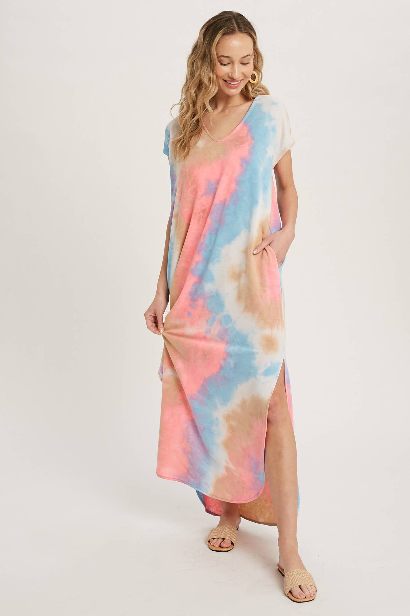 zSALE Capri Tie Dye Maxi Jersey Dress - Aqua & Pink