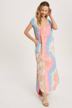 Load image into Gallery viewer, zSALE Capri Tie Dye Maxi Jersey Dress - Aqua &amp; Pink
