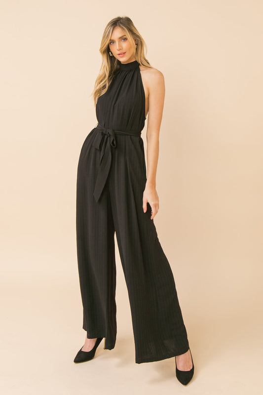 Captiva High Neck Wide Leg Open Back Jumpsuit - Black