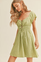 Load image into Gallery viewer, zSALE Celery Lace Up Front Flutter Sleeve Printed Mini Dress - Green Multi
