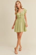 Load image into Gallery viewer, zSALE Celery Lace Up Front Flutter Sleeve Printed Mini Dress - Green Multi
