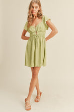 Load image into Gallery viewer, zSALE Celery Lace Up Front Flutter Sleeve Printed Mini Dress - Green Multi
