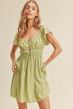 Load image into Gallery viewer, zSALE Celery Lace Up Front Flutter Sleeve Printed Mini Dress - Green Multi

