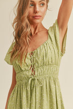 Load image into Gallery viewer, zSALE Celery Lace Up Front Flutter Sleeve Printed Mini Dress - Green Multi
