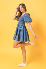 Load image into Gallery viewer, zSALE Chambray Smocked Puff Sleeve Mini Dress
