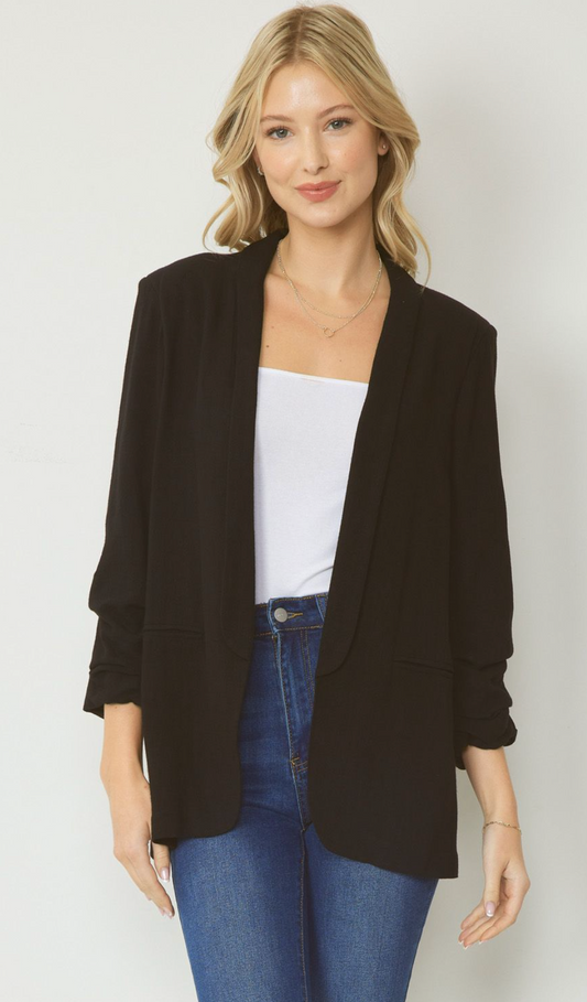 Classic Essential Solid Lightweight Blazer Jacket - Black