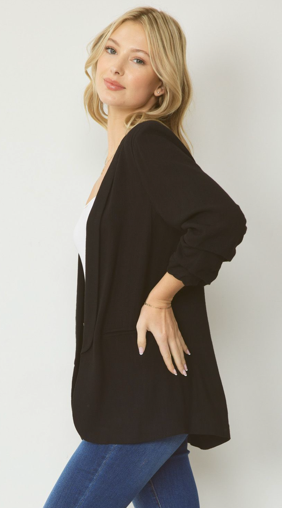 Classic Essential Solid Lightweight Blazer Jacket - Black