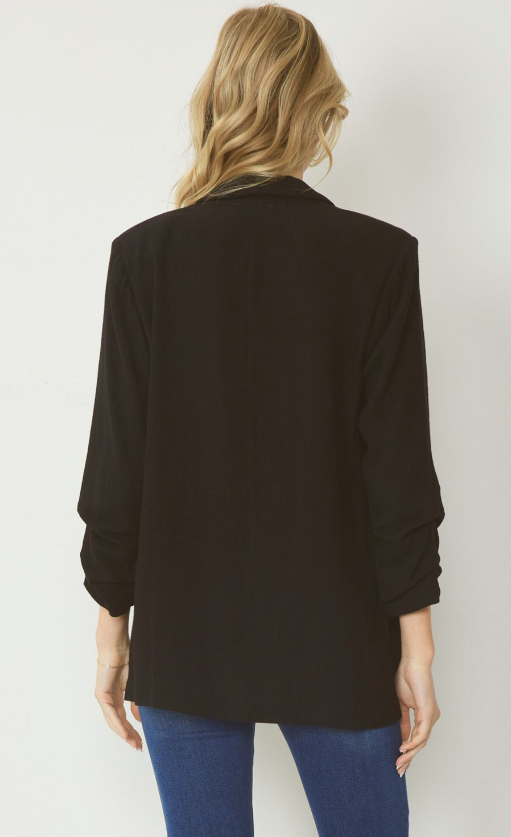 Classic Essential Solid Lightweight Blazer Jacket - Black