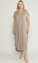 Load image into Gallery viewer, Curve Cove Jersey Knit V-Relaxed Fit T-Shirt Maxi Dress - Sand
