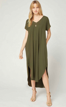 Load image into Gallery viewer, Cove Jersey Knit V-Relaxed Fit T-Shirt Maxi Dress - Olive Green
