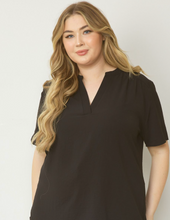Load image into Gallery viewer, Curve Lydia Essential V-Neck Woven Short Sleeve Blouse - Black

